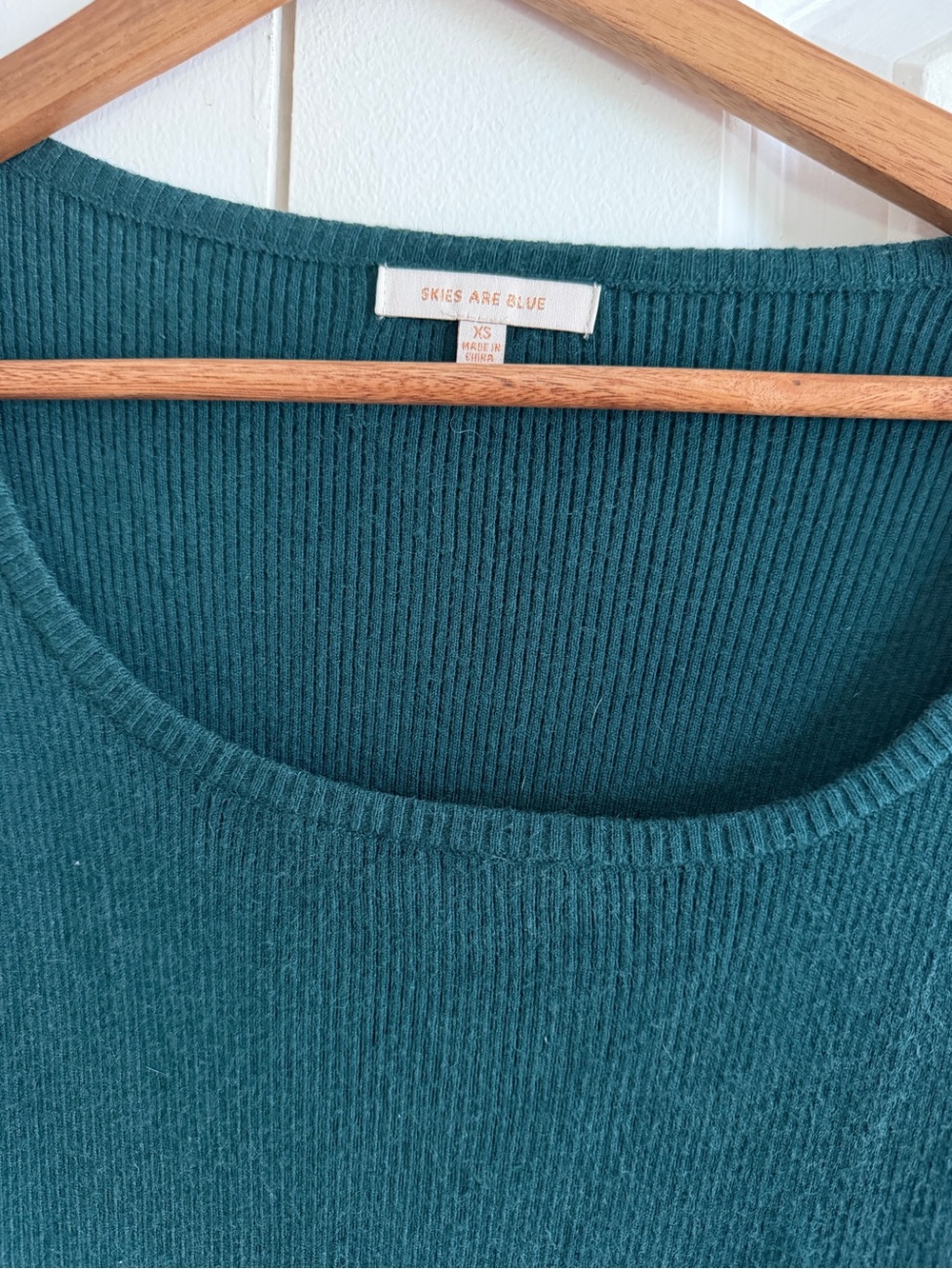 Skies Are Blue Teal Scoop Neck Sweater with Sheer Puff Sleeves - Picture 2 of 4